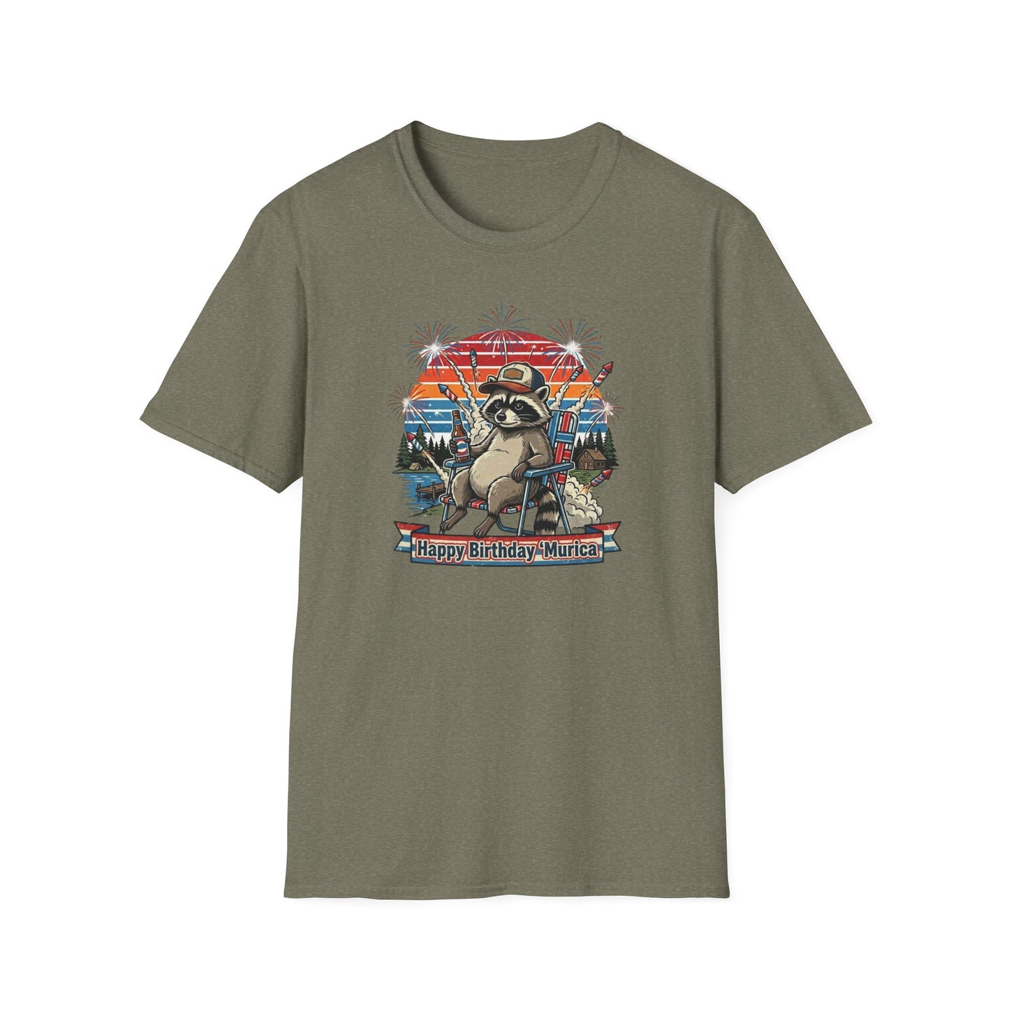 Happy Birthday ’Murica Raccoon T-Shirt – Funny Patriotic Fireworks Tee