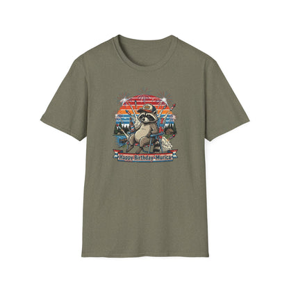 Happy Birthday ’Murica Raccoon T-Shirt – Funny Patriotic Fireworks Tee