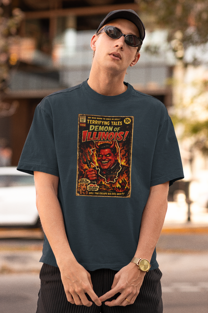 Terrifying Tales: Demon of Illinois – Vintage Horror Comic Parody T‑Shirt