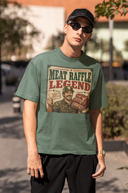 Meat Raffle Legend T-Shirt — Retro Wisconsin Bar Humor Tee