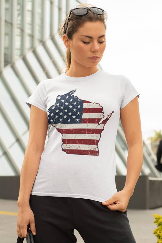 Patriotic Wisconsin Flag Shirt – Vintage Distressed Design