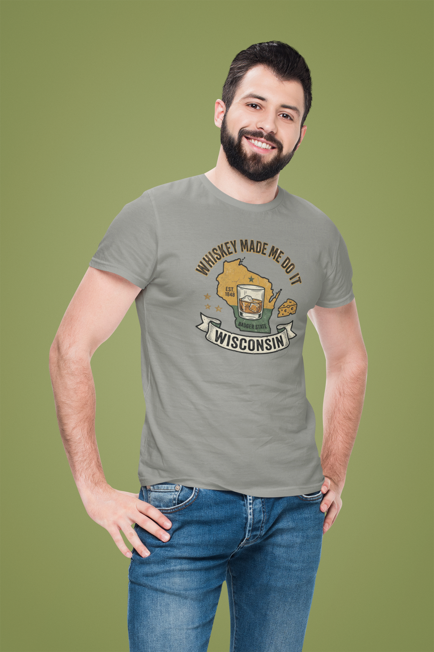 Whiskey Made Me Do It – Wisconsin Badger State T‑Shirt