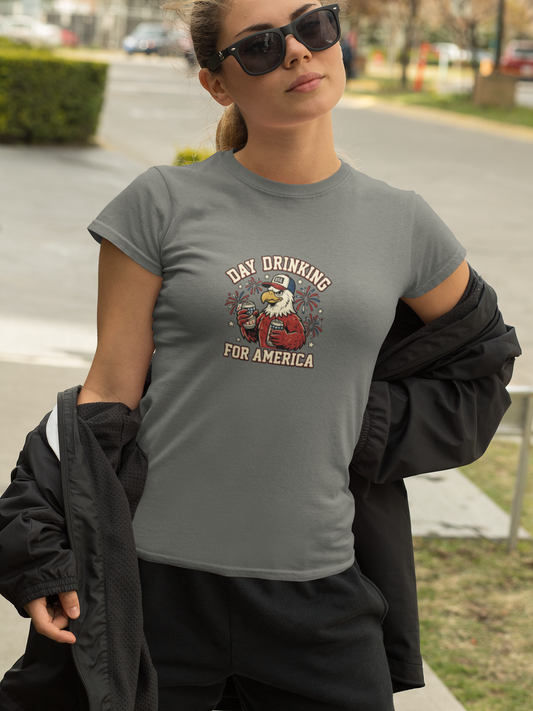 Day Drinking for America T‑Shirt – Patriotic Eagle Beer Design