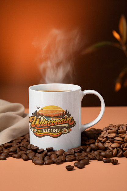 Wisconsin Retro Sunrise Ceramic Mug