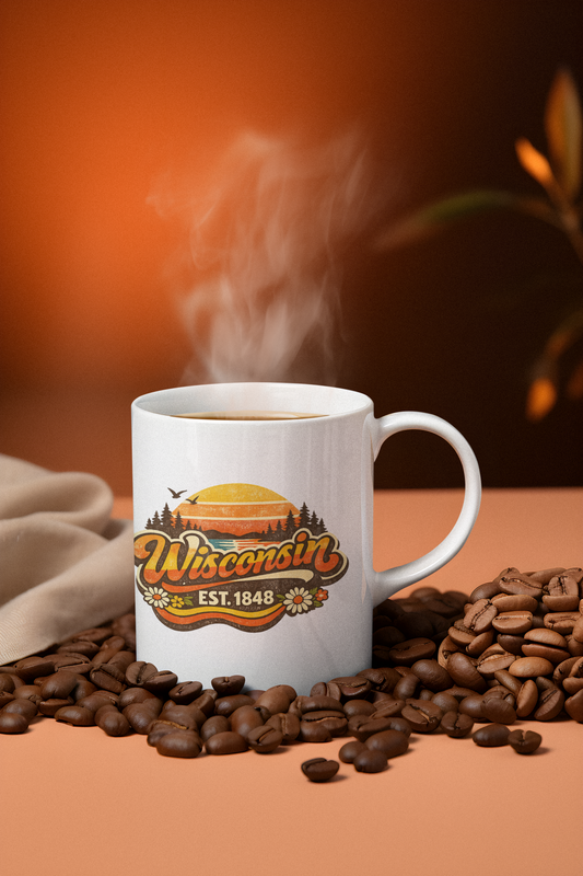 Wisconsin Retro Sunrise Ceramic Mug